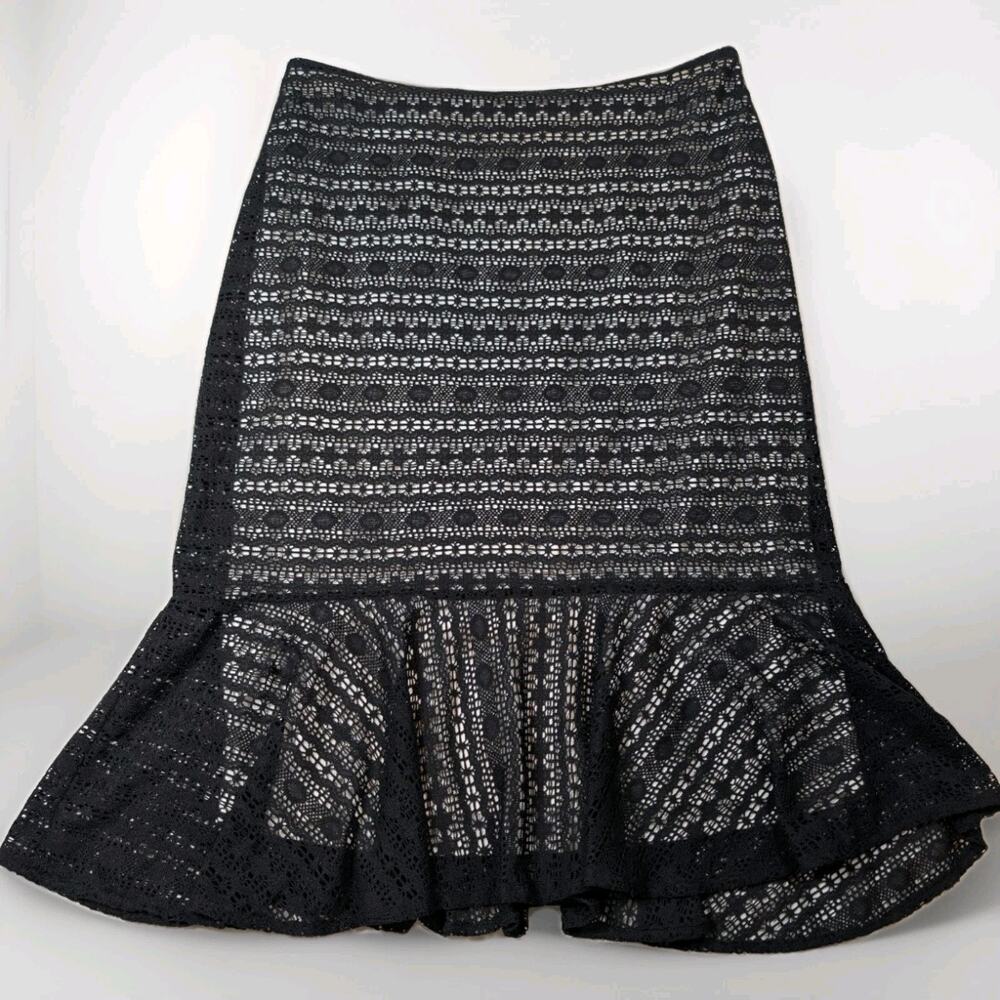 Whimsigoth Black Crochet Lace Midi Skirt Side Zip Stretch Women's Size 8